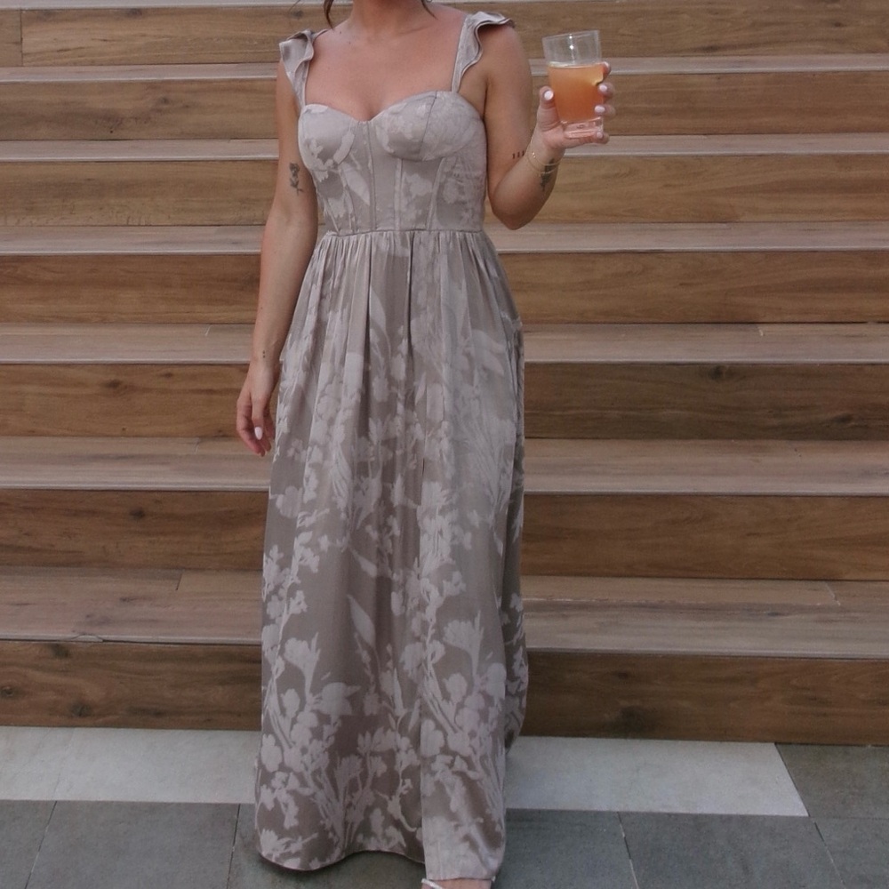Azazie Jianna Platinum Flutter Sleeves Maxi Dress